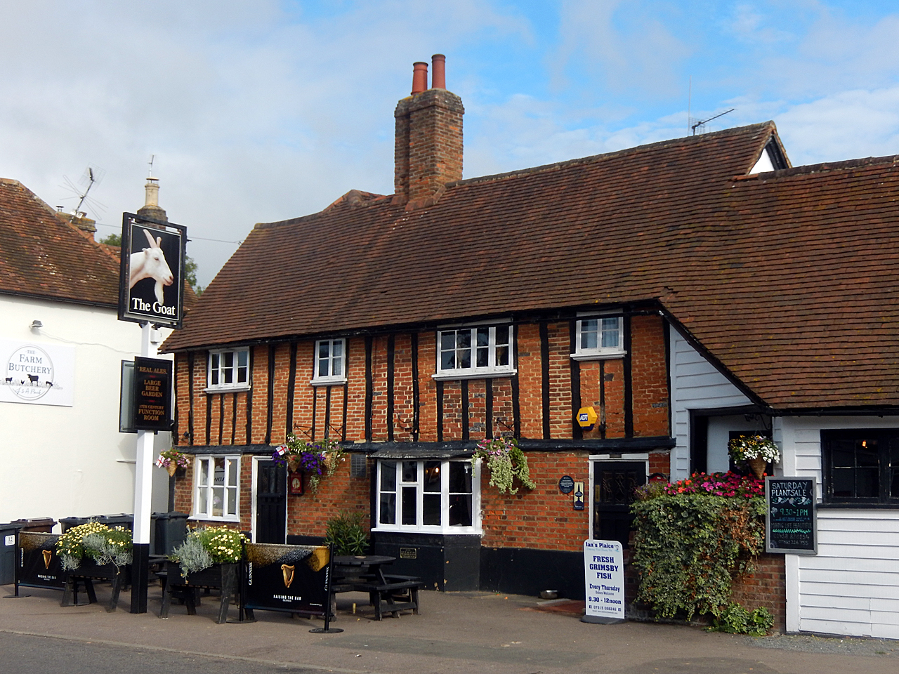 The timber-framed Goat pub on the main street in Codicote