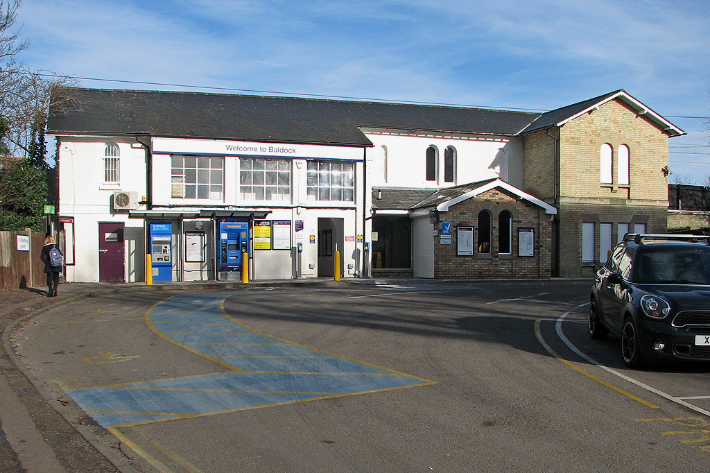 The entrance and forecourt of Baldock railway station